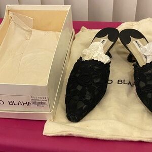 Manolo Blahnik lace mule slides